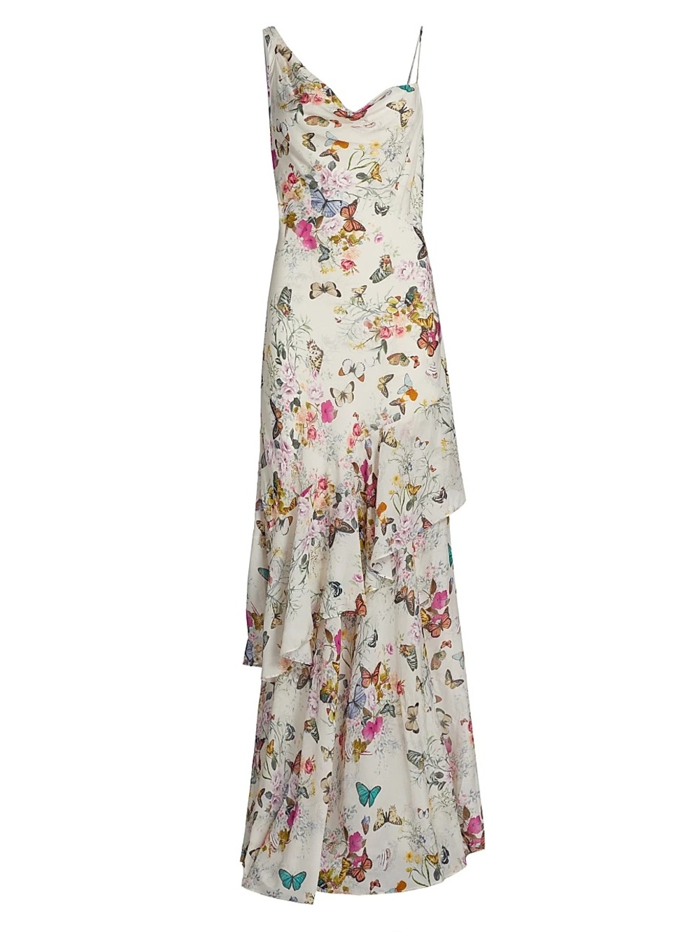 Viola Floral Silk Asymmetric Gown
Color: MULTI CHARONDA BUTTERFLY
Size: 10
